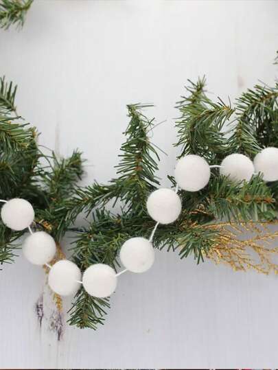 Ghirlanda floreale bianca, corona di Natale, ghirlanda di palline di feltro, decorazione per camino, ghirlanda, decorazione natalizia