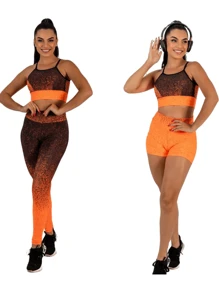 Gym Set 3 Pieces (Top, Leggings And Shorts) High Waist Fitness Women - trái cam - Xem 1