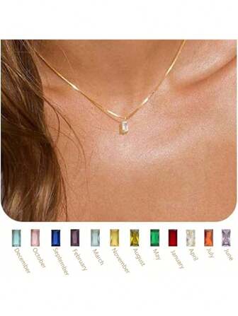 1pc Women's Diamond Necklace, Emerald Birthday Stone Necklace, Women's Mother Exquisite Gold Necklace, Blue Green Cubic Zirconia Pendant Necklace, Women's Jewelry Birthday Gift