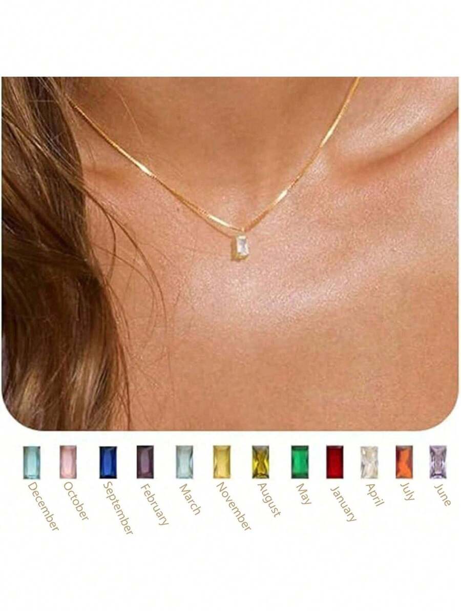 1pc Women's Diamond Necklace, Emerald Birthday Stone Necklace, Women's Mother Exquisite Gold Necklace, Blue Green Cubic Zirconia Pendant Necklace, Women's Jewelry Birthday Gift - Multicolor - View 1