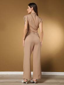 Monochromatic And Simple Tailoring Set For An Elegant Style - 卡其色 - 查看 4