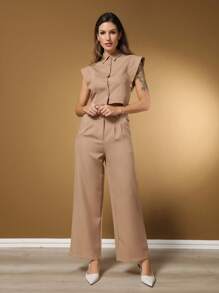Monochromatic And Simple Tailoring Set For An Elegant Style - 卡其色 - 查看 1