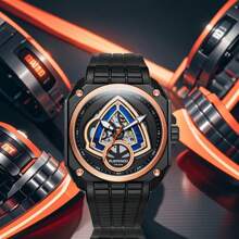 Ruerised Ma63007g男士玫瑰金不鏽鋼機械手錶,人造藍寶石錶盤,獨特設計並帶夜光,適合日常佩戴