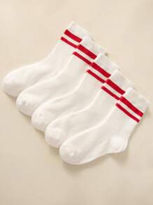 5pairs/pack Children's White Double-barrel Socks, Suitable For Daily Life And Exercise - Black and White - View 14