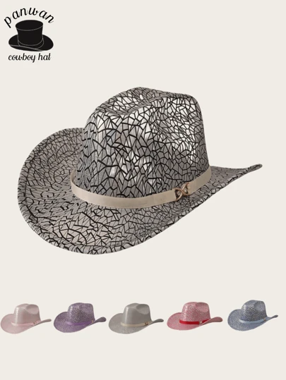 1pc Women Mixed Plaid Checkered Curved Brim Western Cowgirl Hat, Handwoven Band & Metal Buckle Casual Sun Hat For Party Stage Performance