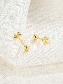 2 Pcs New Simple Stainless Steel Golden Flower Small Stud Earring For Women Girl Teen Tiny Screw Back Piercing Accessories