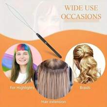 6 pièces Kit d'outils pour extensions de cheveux - aiguilles en acier inoxydable noir avec poignées en plastique colorées pour le perçage et le tissage, idéal pour les extensions de cheveux naturels ou synthétiques. Pinces à cheveux pour l'artisanat, fournitures de tressage de cheveux - Noir - Voir 6