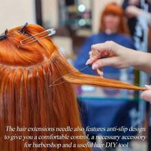 6 pièces Kit d'outils pour extensions de cheveux - aiguilles en acier inoxydable noir avec poignées en plastique colorées pour le perçage et le tissage, idéal pour les extensions de cheveux naturels ou synthétiques. Pinces à cheveux pour l'artisanat, fournitures de tressage de cheveux - Noir - Voir 8