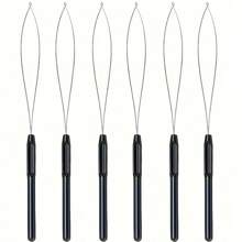 6 pièces Kit d'outils pour extensions de cheveux - aiguilles en acier inoxydable noir avec poignées en plastique colorées pour le perçage et le tissage, idéal pour les extensions de cheveux naturels ou synthétiques. Pinces à cheveux pour l'artisanat, fournitures de tressage de cheveux - Noir - Voir 1