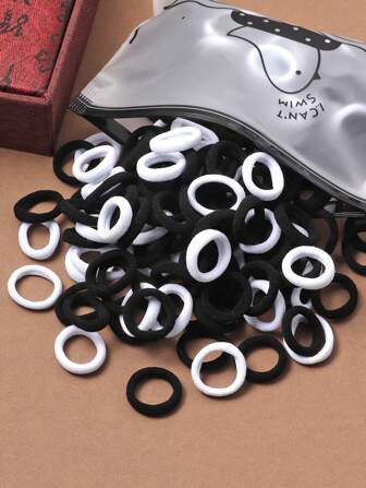 100个装女士纯色休闲弹力发圈，不伤发，可扎马尾，发圈，橡皮筋，发绳，发饰