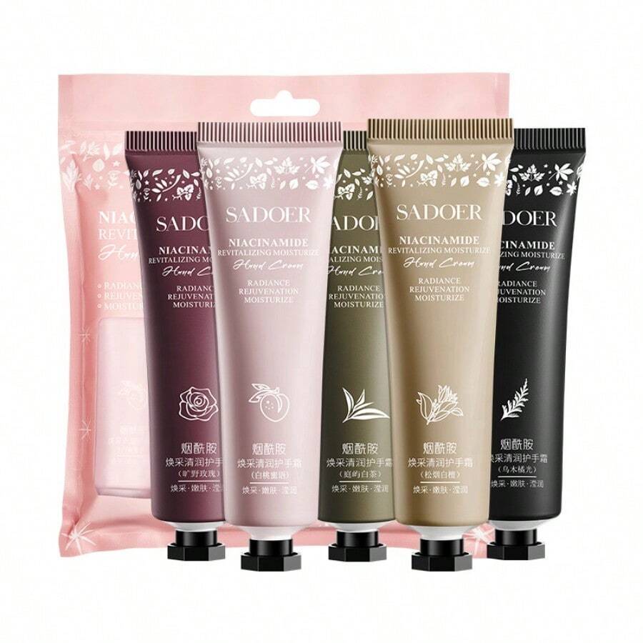 5 piezas Elegante set de crema de manos perfumada, hidratante, contiene ácido hialurónico y escualano, tamaño mini - Rosa - Ver 1