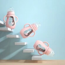 1pc 150ml/240ml Baby Glass Milk Bottle, Wide Mouth Anti-Colic Anti-Drop With Silicone Anti-Fall Sleeve