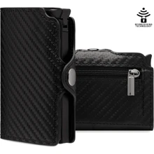 Carbon Fiber Coin Purse Wallet Men Smart Metal Thin Slim Pop Up Minimalist Wallet Small Black Purse Metal Wallet Card Holder Wallet Business Card Holder Credit Card Holder For Men Mini Wallet Card Wallet Rfid Wallet - Black - View 4