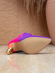 New Arrival Women's Contrast Color Block Asymmetric Heel Pointed Toe Fashion Commuter Style High Heel Ankle Boots For Fall - Multicolor - View 6