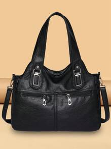 多口袋钱包和手提包 柔软皮革单肩包 奢华设计师斜挎包 优雅托特包 女士 2024 - 黑色 - 查看 3