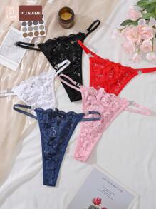 5pcs Large Thong With Lace Stitching - Multicolor - View 1