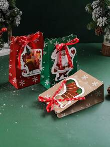 2/5pcs Christmas Paper Bags Creative Bow Snowflake Gift Bags, Baked Biscuit Food Bags, Cute Christmas Gift Bags, For Parties, Weddings, Holiday Gift Bags - Multicolor - View 4