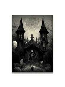 1 件，帆布印刷画，现代艺术，鬼屋海报，帆布万圣节装饰，万圣节乌鸦壁画，恐怖鬼魂万圣节版画，房间装饰用品，无框墙面艺术海报，客厅沙发背景装饰，门厅走廊装饰，家居装饰，卧室装饰，浴室装饰，房间装饰，办公室装饰，学校装饰，艺术礼品，PVC 硬管包装 - 彩色 - 查看 25