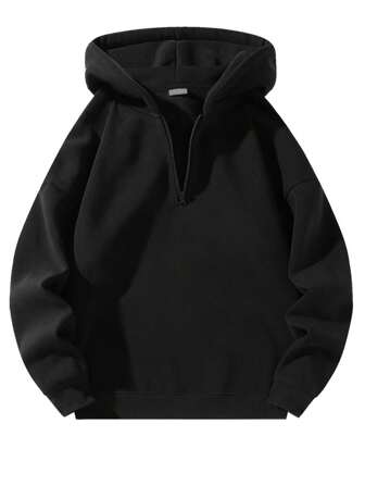 Men's Solid Color Half-Zip Pullover Hoodie, Basic Plain Hooded Sweatshirt