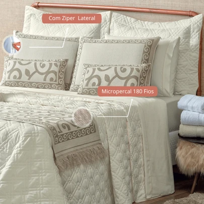 Kit Colcha Cobre Leito Casal King Turin Premium Completo 14 Peças 180 Fios