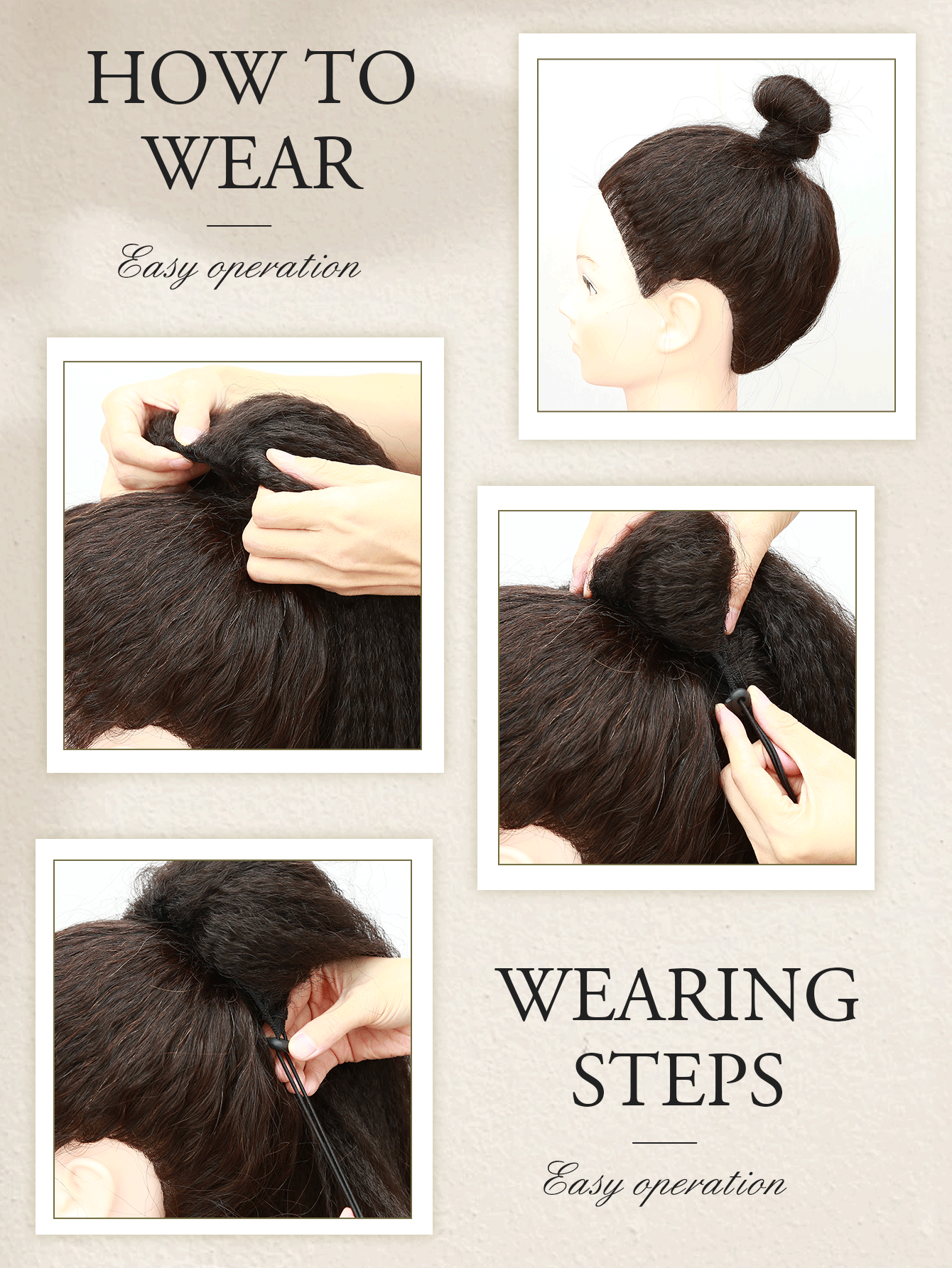 16英寸卷曲Yaki马尾假发，水波纹抽绳马尾，适合自然黑色抽绳马尾，合成非洲直马尾，感恩节礼物（1B#），适合日常、派对、万圣节、角色扮演 - 自然黑 - 查看 10