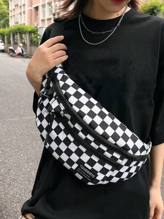 TIANDINGYU Fashion Colorblock Women Waist Bag Large Capacity Fanny Pack Chest Bag (47cm*11cm*18cm)