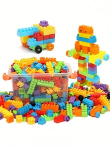 100/150/300/440/520pcs DIY拼装插卡儿童小/大颗粒积木玩具 早教益智幼儿园礼物（部分配件颜色随机，以实物为准） - 彩色 - 查看 2