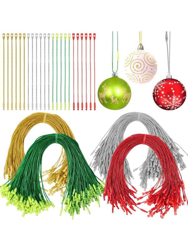 100/200Pcs Christmas Ornament Hangers String,Christmas Tree Hanging Ornament String Hooks Ribbon Ornament String With Snap Fastener Rope Hooks For Christmas Decorations Ornaments,Christmas