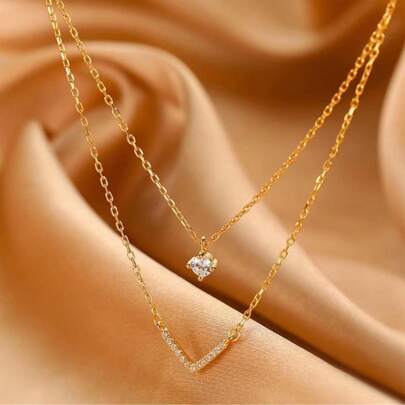 قلادة على طبقات بشكل V مزركشة بفصوص الراين قطعة واحدة