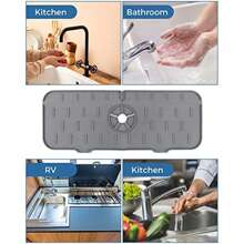 1 pièce/3 pièces Tapis de robinet en silicone épais et grand avec plateau de filtrage des gouttes et support d'éponge - Accessoires d'évier de cuisine pour le plan de travail et la salle de bain - Protège-éclaboussures et porte-savon inclus