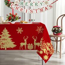 1 pieza Mantel rectangular con tema navideño - a prueba de aceite, impermeable, resistente a las manchas, funda de mesa fácil de limpiar para fiesta en casa, comedor, decoración de mesa de café - decoración perfecta para la temporada festiva