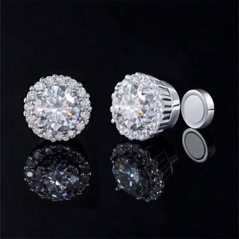 1 paire de boucles d'oreilles clip magnétiques en cuivre incrusté de zircone naturelle, convenant aux oreilles non percées, cadeau parfait pour la famille et les amis