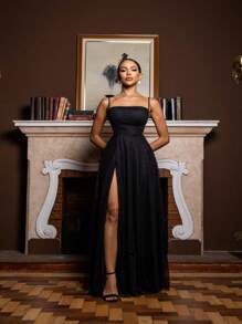 Gabriela Brilliant Tulle Side Cross Dress - 黑色 - 查看 1