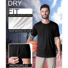 Kit 2 Men's Sports Dry Fit T-Shirt Round Neck Black White Blue Gray Print - màu đen - Xem 6