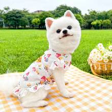 1Pc Pet Breathable Dress, Cute Mushroom Dog Cat Summer Party Dress, Outing Skirt With Drawstring Button