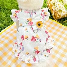 1Pc Pet Breathable Dress, Cute Mushroom Dog Cat Summer Party Dress, Outing Skirt With Drawstring Button