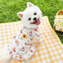 1Pc Pet Breathable Dress, Cute Mushroom Dog Cat Summer Party Dress, Outing Skirt With Drawstring Button