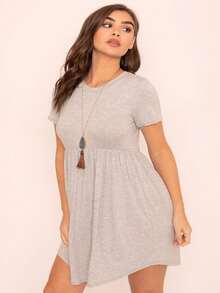 Boho Retro Solid Rayon Cool  Color Mini Dress Short Sleeves Grey Charcoal Olive Navy Small To 3XL Plus Curvy - 灰色 - 查看 2