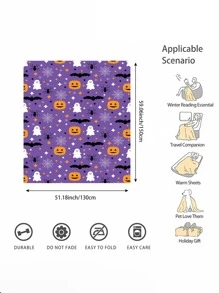1 pieza Manta de Halloween, manta de forro polar suave y cálida con estampado de murciélagos, arañas y calabazas, para sofá, oficina, cama, camping, siesta, manta multiusos para todas las estaciones, regalo