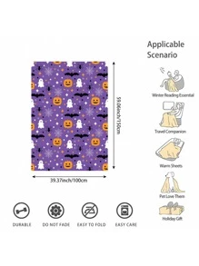 1 pieza Manta de Halloween, manta de forro polar suave y cálida con estampado de murciélagos, arañas y calabazas, para sofá, oficina, cama, camping, siesta, manta multiusos para todas las estaciones, regalo