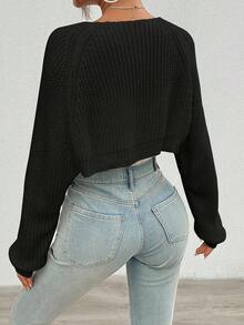 Women's Solid Color Ribbed Knit Sleeveless Cropped Cardigan For Fall/Winter,Long Sleeve Tops