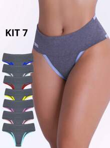 Kit 7 High Waist Panties Women's Thong Modeling Double Waistband Cotton Lining - Nhiều màu - Xem 1