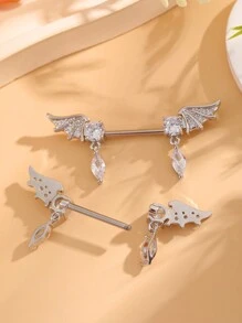 1 对蝙蝠翼锆石不锈钢乳头环，经典女性乳房首饰 - 銀色 - 查看 3