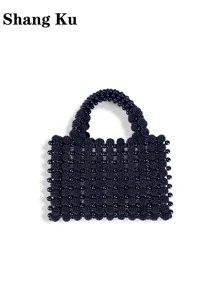 French Fashion High-End Handmade Beaded Woven Hollow Mulberry Bead Handbag