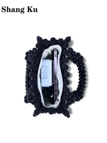 French Fashion High-End Handmade Beaded Woven Hollow Mulberry Bead Handbag