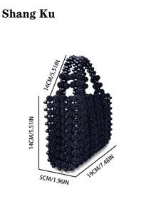 French Fashion High-End Handmade Beaded Woven Hollow Mulberry Bead Handbag