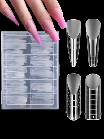 96PCS Clear Matte Dual Nail Forms Kit Full Cover Nail Mold Tips Acrylic Nail Extension Tools 4 Styles 12 Sizes Scale For Poly Nail Gel Salon Nails Design