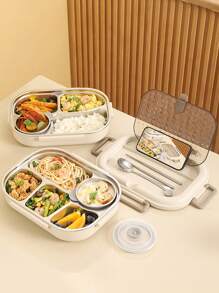 1pc Stainless Steel Insulated Lunch Box, Microwave Bento Box, Suitable For Working Women, Students, School, Office And Outdoor Use - Khaki - View 5