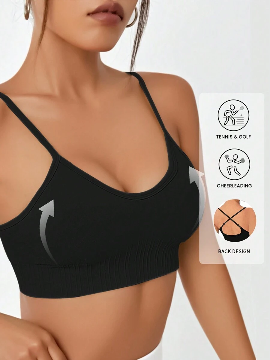 Yefecy 1pc Yoga Solid Ribbed Knit Crisscross Back Sports Bra,Spring And Summer