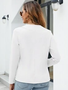 Chaqueta ligera con cremallera de unicolor, informal para mujer, para primavera y otoño - Blanco - Ver 3